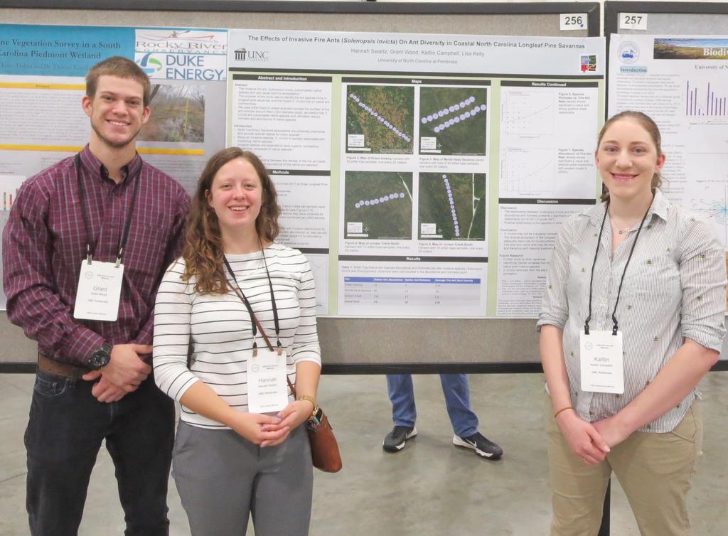 Grant Wood, Hannah Swartz, and their mentor Dr. Kaitlin Campbell studied the effects of invasive fire ants on native ants