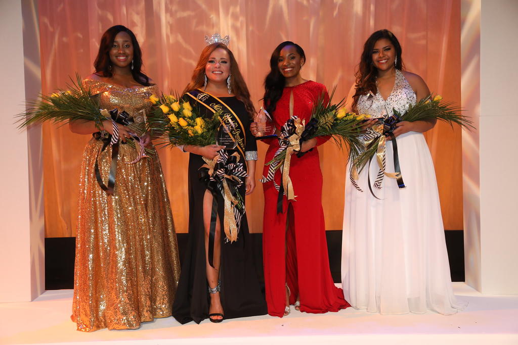 Alaina (second from left) poses with the winning court KaylaVera McBride (far left), Omega Cogdell and Anna Campbell