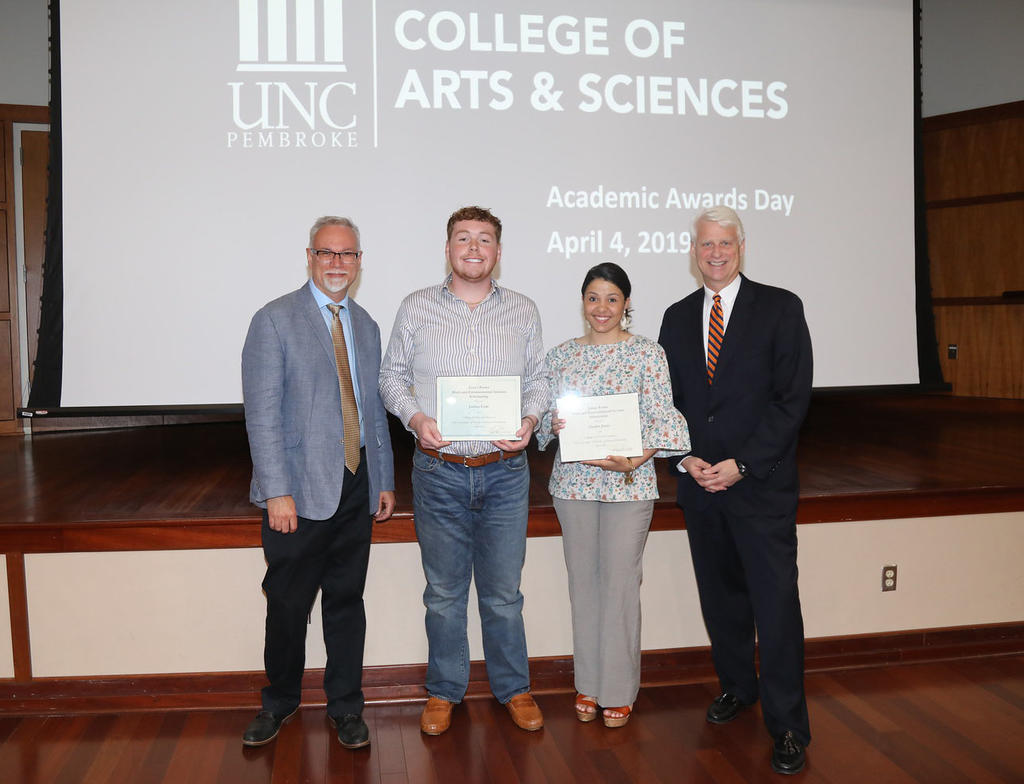 Drs. Richard Gay and Jeff Frederick join Joshua Cade and Chailee Jones, winners of the James Porter Math and Environmental Science Scholarship