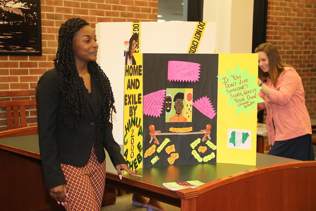 Ronice Reid is shown with her project at the World Literature Book Fair