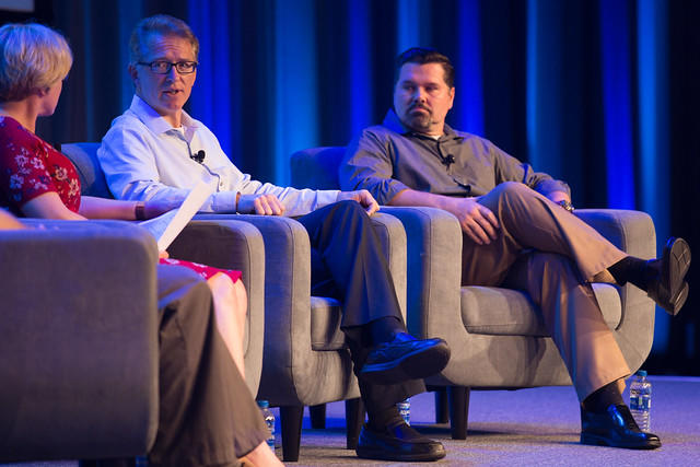 Kevin Pait, interim associate vice chancellor for Information Technology, and Don Bryant, chief information security officer, participate in a media panel discussion at Cisco LIVE 2019 in San Diego, Calif.