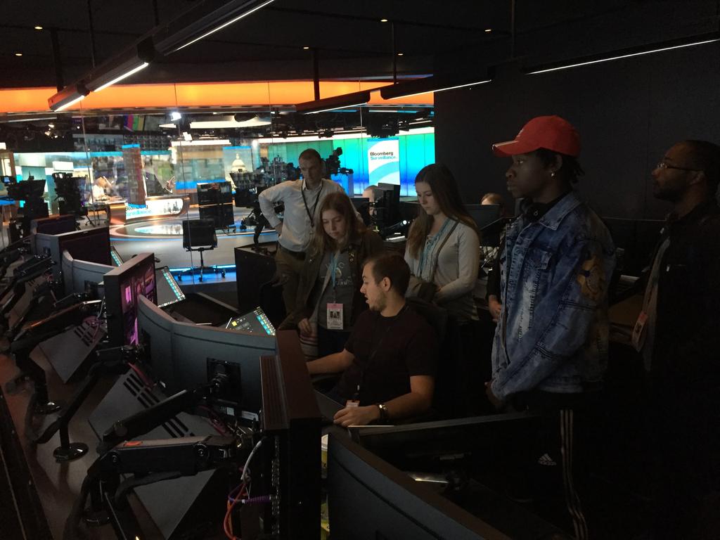 Students toured Bloomberg Television and learned about controlling live feeds from around the world