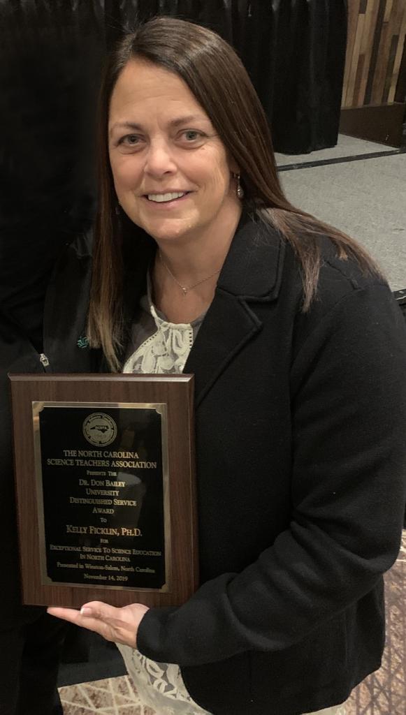 Kelly Ficklin, Ed.D. is the recipient of the 2019 NCSTA Dr. Don Bailey Distinguished Service in Science Education Award