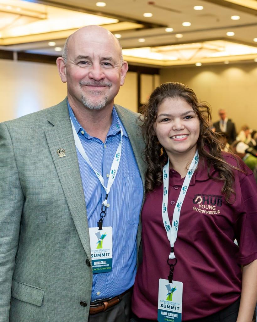 Thomas Hall (left) executive director of the Thomas Entrepreneurship Hub, and Naomi Blackwell, a student at St. Pauls High, participated in the North Carolina Entrepreneurial Ecosystem Summit in Raleigh November 18-19, 2019