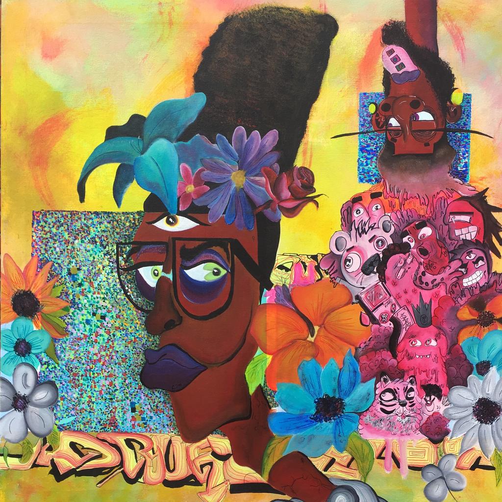 Nicole Bell 3, 2020, oil, acrylic, and Sharpie on canvas, 48 x 48 inches