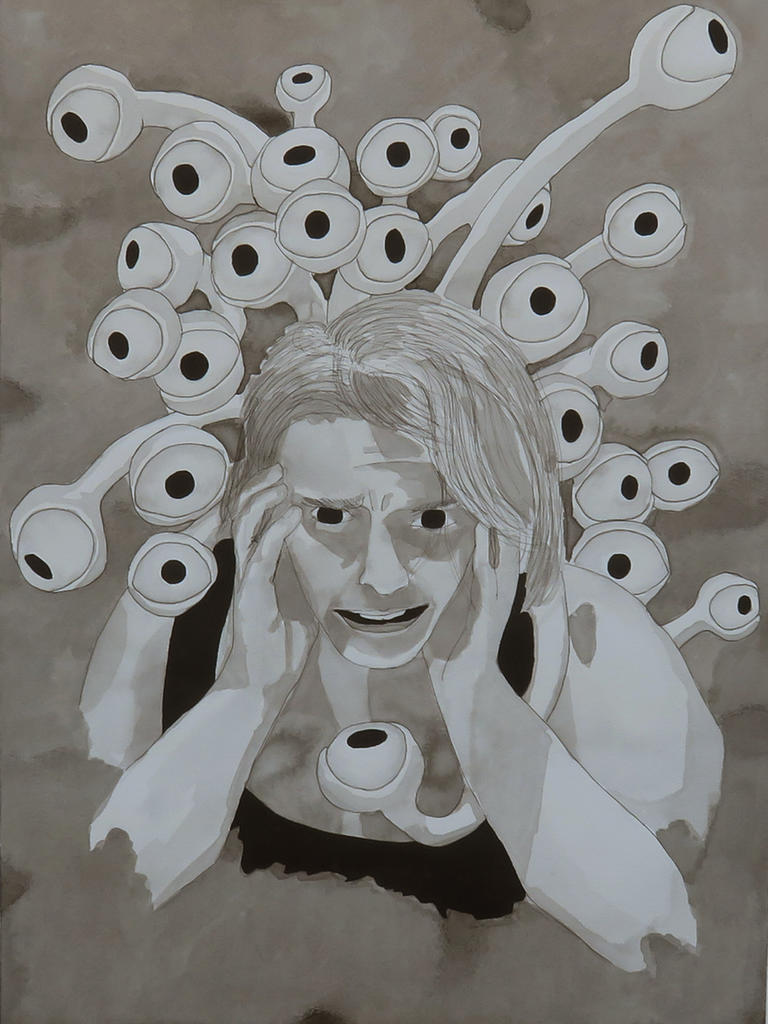 Emily Brown, "Anxiety,"  2020, ink on watercolor paper, 24 x 18  inches