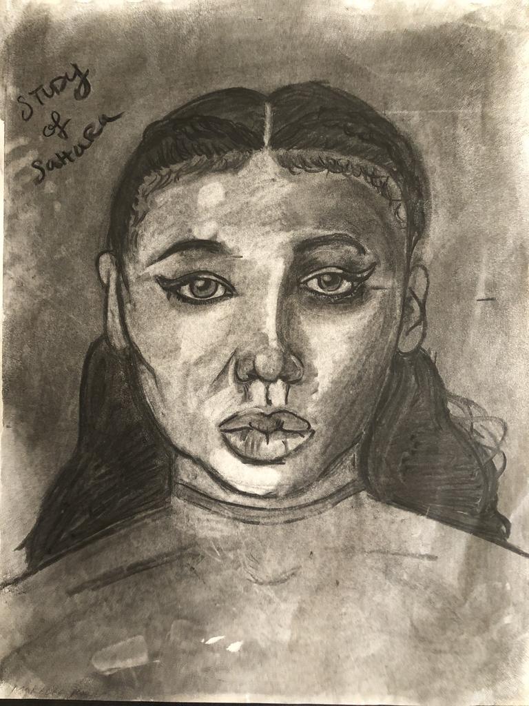 Make'lee Roland, "Study of Sahara," 2020, charcoal on paper, 24 x 18 inches