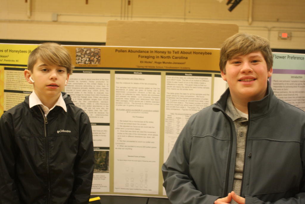 Eli and Hugo present research poster about pollen found in honey