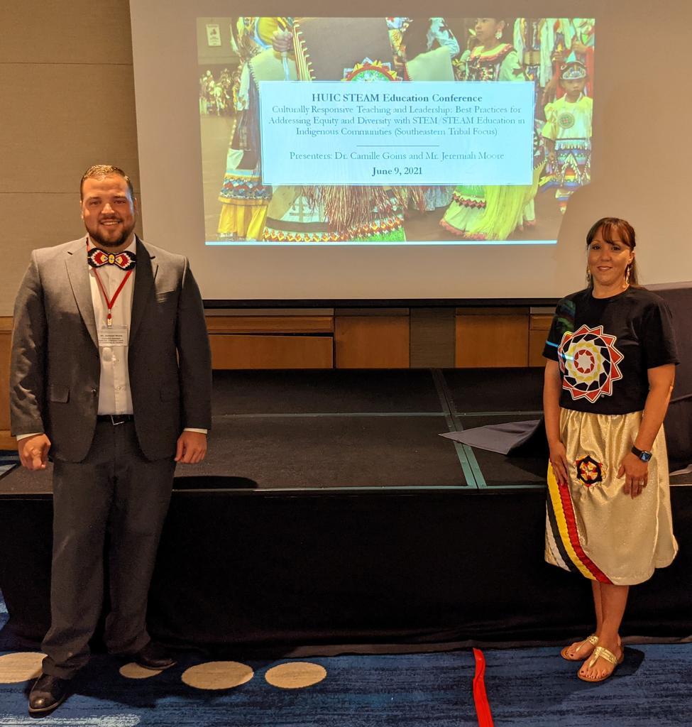 Dr. Camille Locklear Goins, project director for the First Americans' Educational Leadership (FAEL) program and Jeremiah Moore, a FAEL alumnus, were among the presenters at the 2021 Arts Humanities Social Sciences/STEAM & Education Conference in Honolulu, Hawaii.