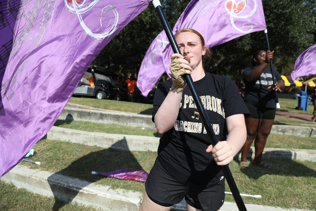 A member of the Spirit of the Carolinas Marching Band performs during Pembroke Day 2019