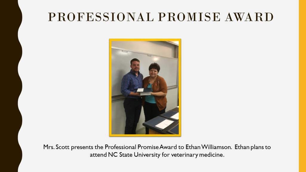 Felicia Scott presents Professional Promise Award to Ethan Williamson