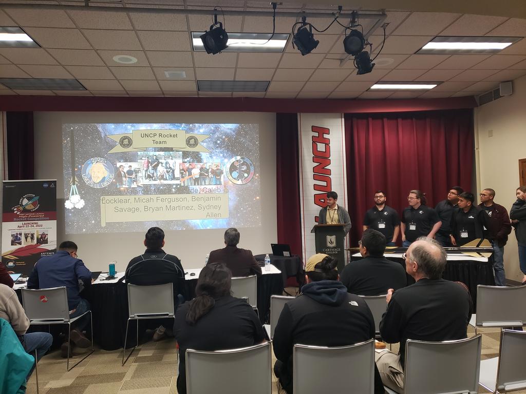 UNCP's Rocket Team presents during the annual First Nations Launch competition in Wisconsin