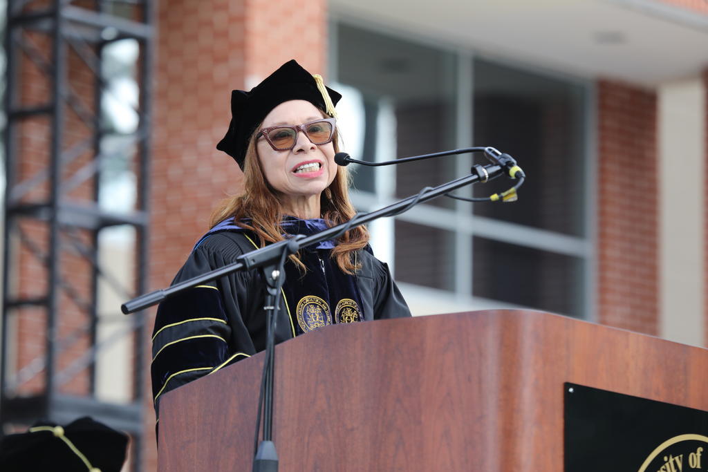 Hilda Pinnix-Ragland delivers her keynote speech at Spring Commencement at UNCP on May 14, 2022
