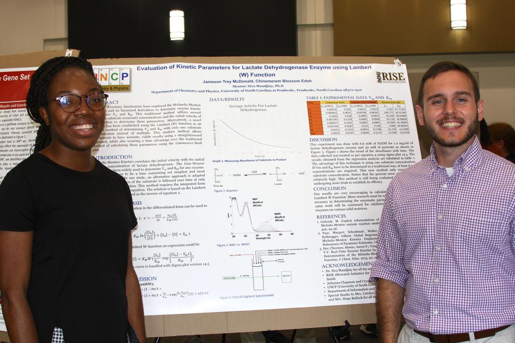 Chinemerem Blossom Edoh (left) and Jameson Trey McDonald (right) present their research