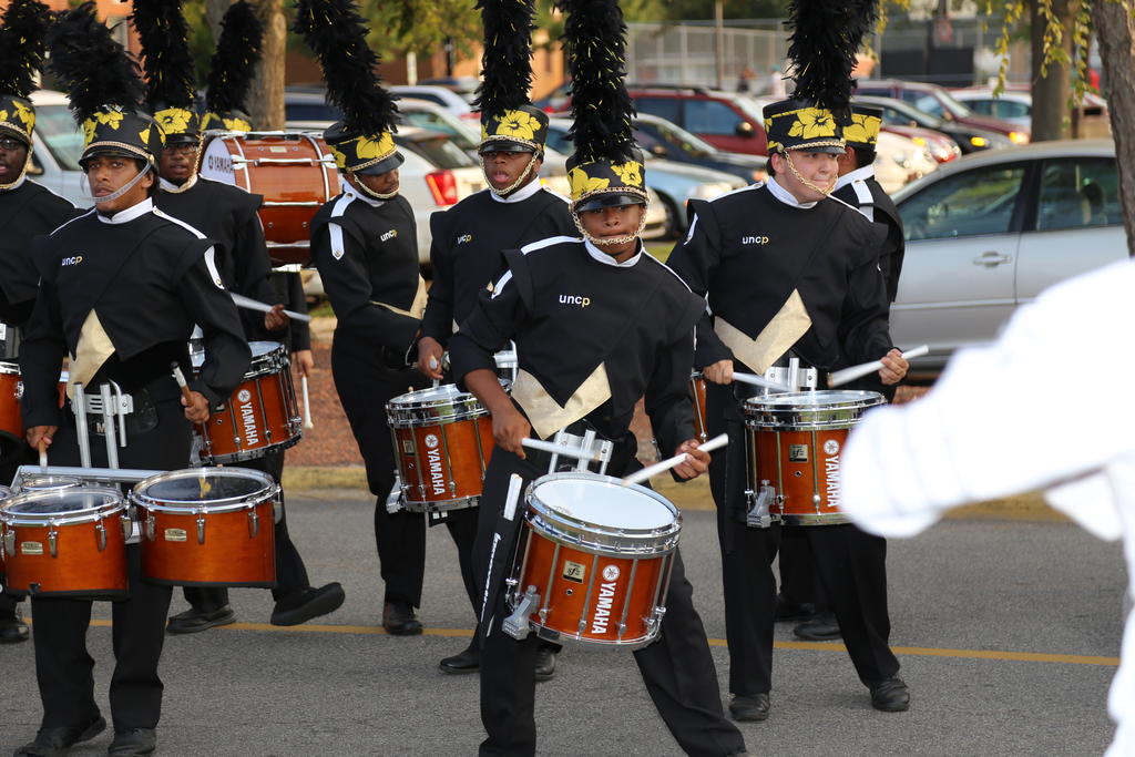 The drumline is excited to play for the tailgating crowd (2015)