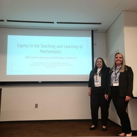 Dr. Latoya Brewer (left) and Dr. Katie Johnston, UNCP alumnus and professor at Winston-Salem State University, were among the presenters at the UNC System Learning and Teaching Symposium 2023