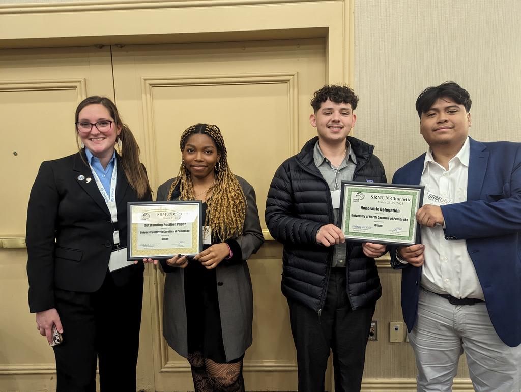 UNC Pembroke represented the country of Oman at the 2023 Southern Regional Model United Nations Conference in Charlotte