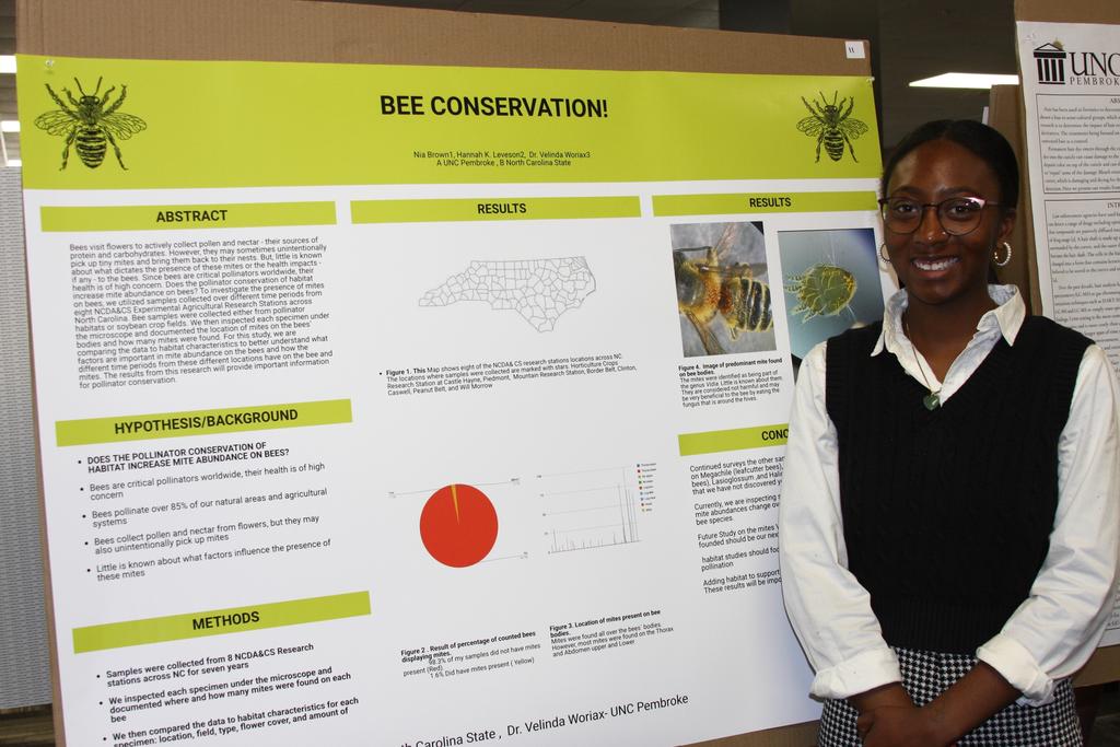 Nia Brown presents her research during the 2023 UNCP PURC symposium
