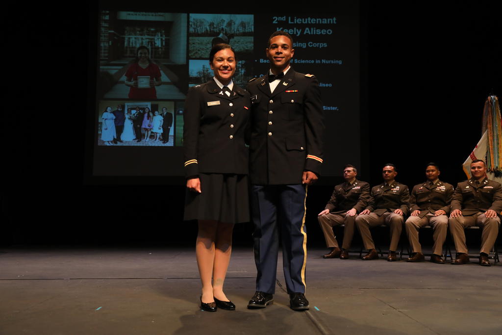 Keely Jones Aliseo and husband Second Lt. Andrew Aliseo, a UNCP alumnus, pictured at the ROTC Commissioning Ceremony in May 2023