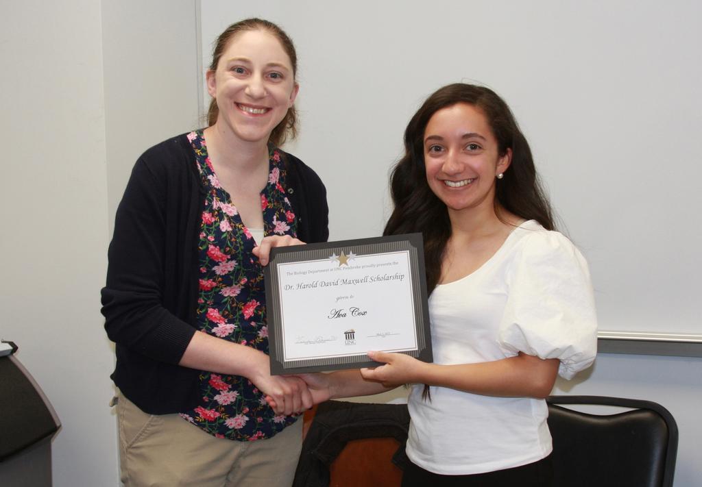 Dr. Kaitlin Campbell (left) and Ava Cox, winner of the Dr. Harold David Maxwell Scholarship