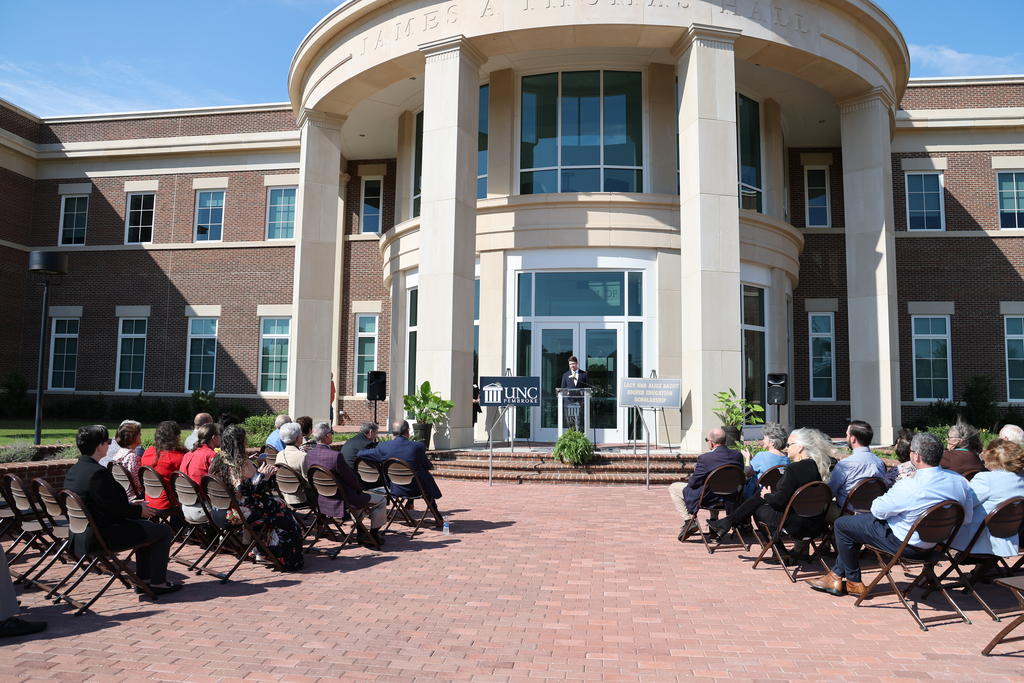 A ceremony was held on the steps of Thomas Hall.