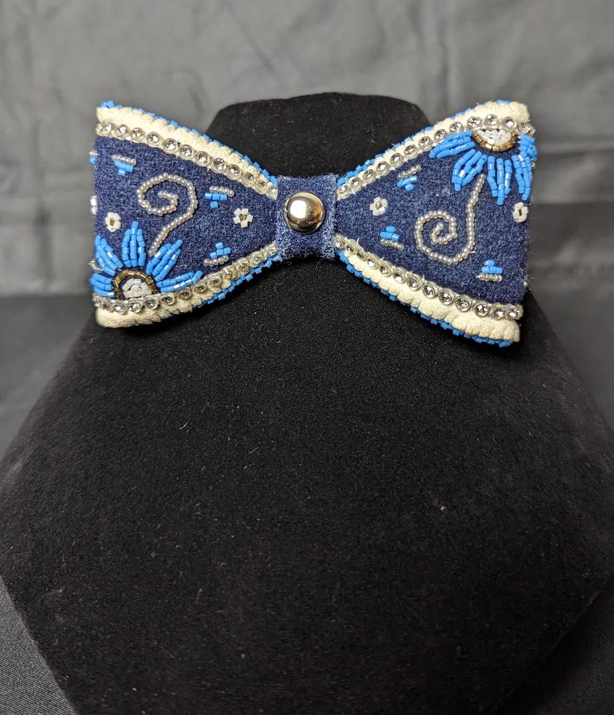 Beaded Bowtie in Wool Trade Cloth and Leather by Millicent Clark