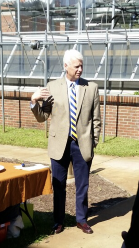Dean Jeff Frederick provided remarks at the Open House celebrating the greenhouse and its uses.