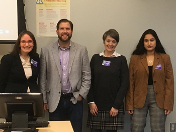 Pictured here (from left-to-right) are Dr. Diana Lee, Dr. Chris Wooley, Dr. Melissa Buice, and undergraduate student Dominique Perez.