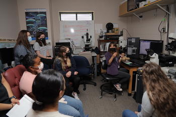Michelle Itano, the UNC Neuroscience Microscopy Core Facility Director and Chan Zuckerberg Initiative Imaging Scientist.